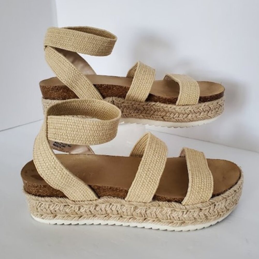 Esprit Beige Stretch Ankle & Straps Slip-on Platform Espadrille Sandals - Size 8